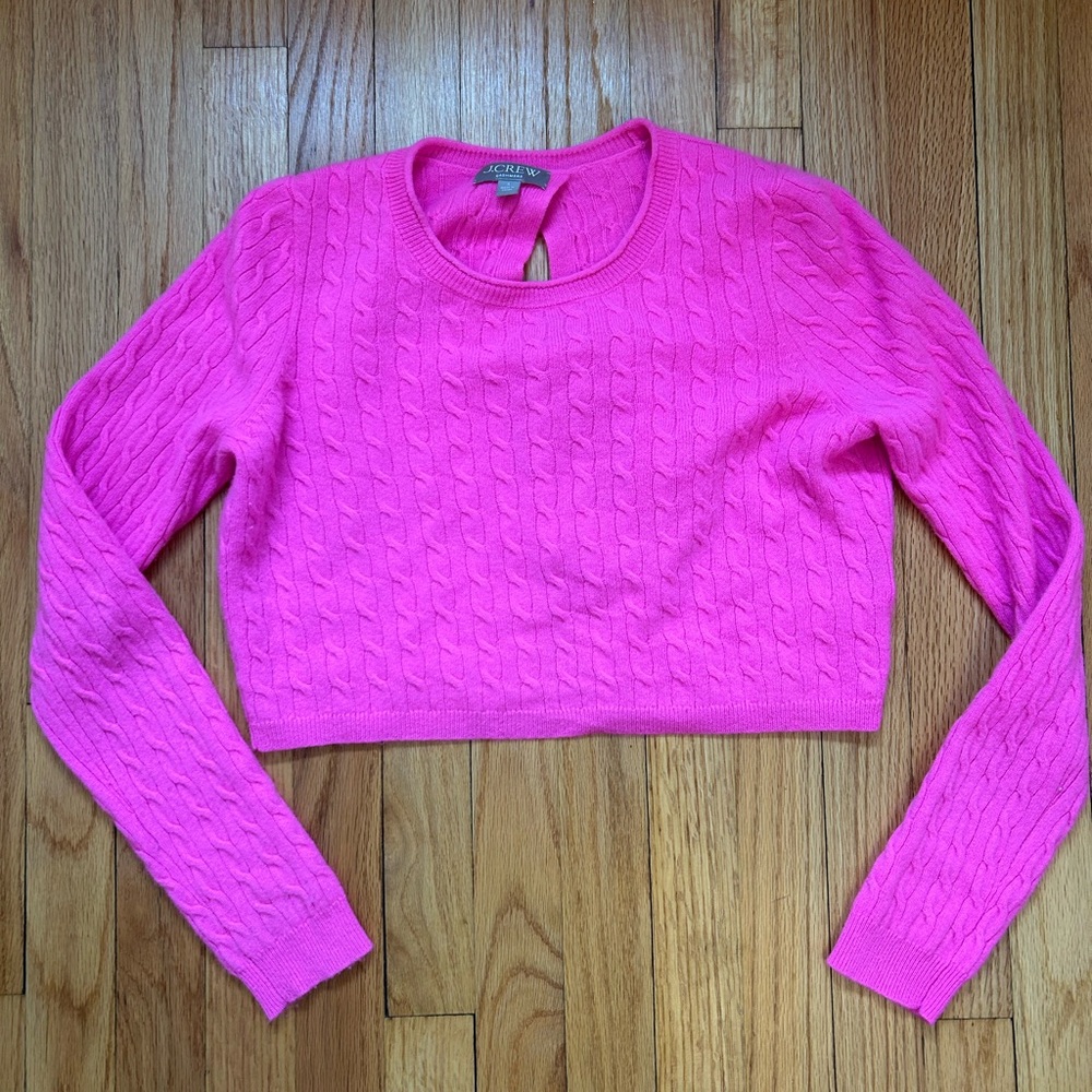 J. Crew Bright Pink Cashmere Cropped Sweater